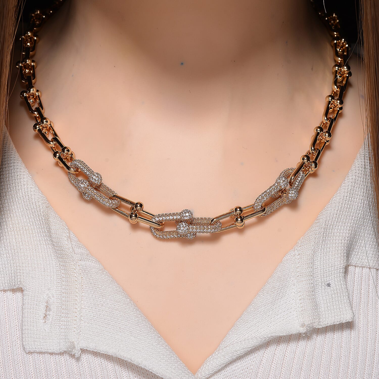 Designer Inspired  - White Cubic Zirconia Industrial Necklace (Size - 20) 8160759 2