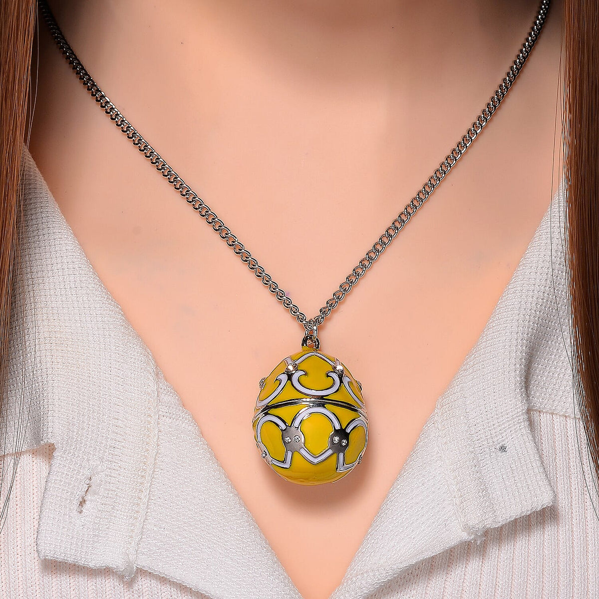 Designer Inspired - Enamled Openable Egg Pendant - Yellow 7851344 1