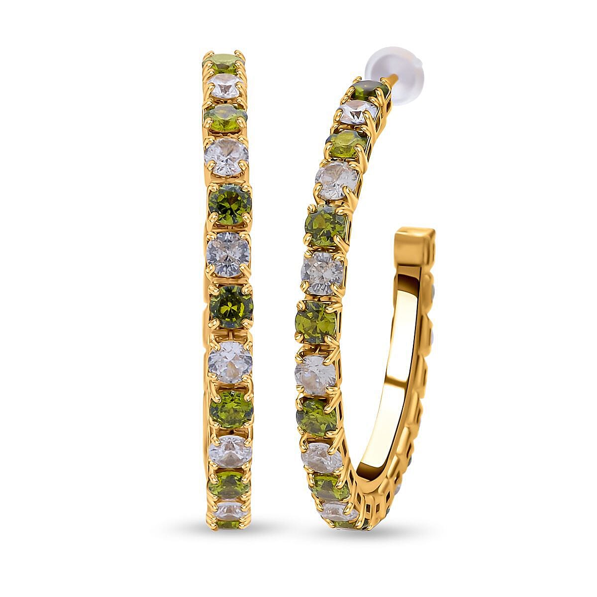 Simulated Diamond and Neon Green Crystal Hoop Earrings ( With Push Back) in Silver Tone 7273088 0