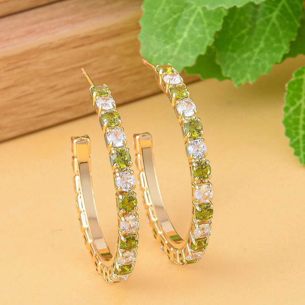 Simulated Diamond and Neon Green Crystal Hoop Earrings (with Push Back)