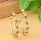 Simulated Diamond and Neon Green Crystal Hoop Earrings (with Push Back)