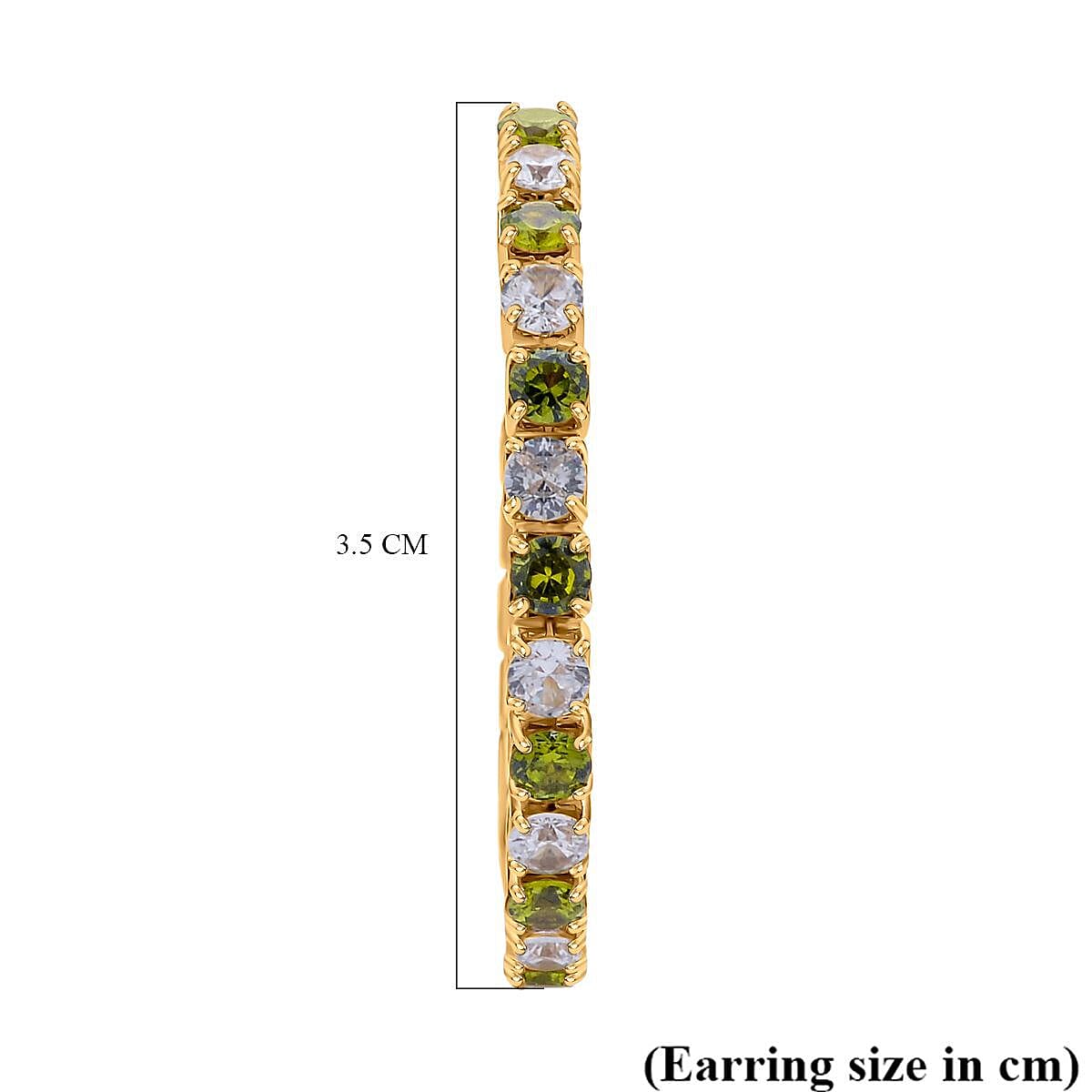 Simulated Diamond and Neon Green Crystal Hoop Earrings ( With Push Back) in Silver Tone 7273088 4