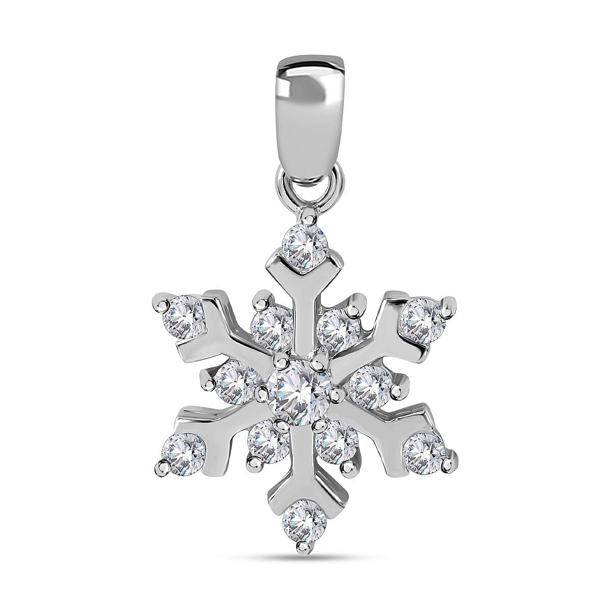 Cubic Zirconia Snowflake Pendant in Rhodium Overlay Sterling Silver 7681341 0