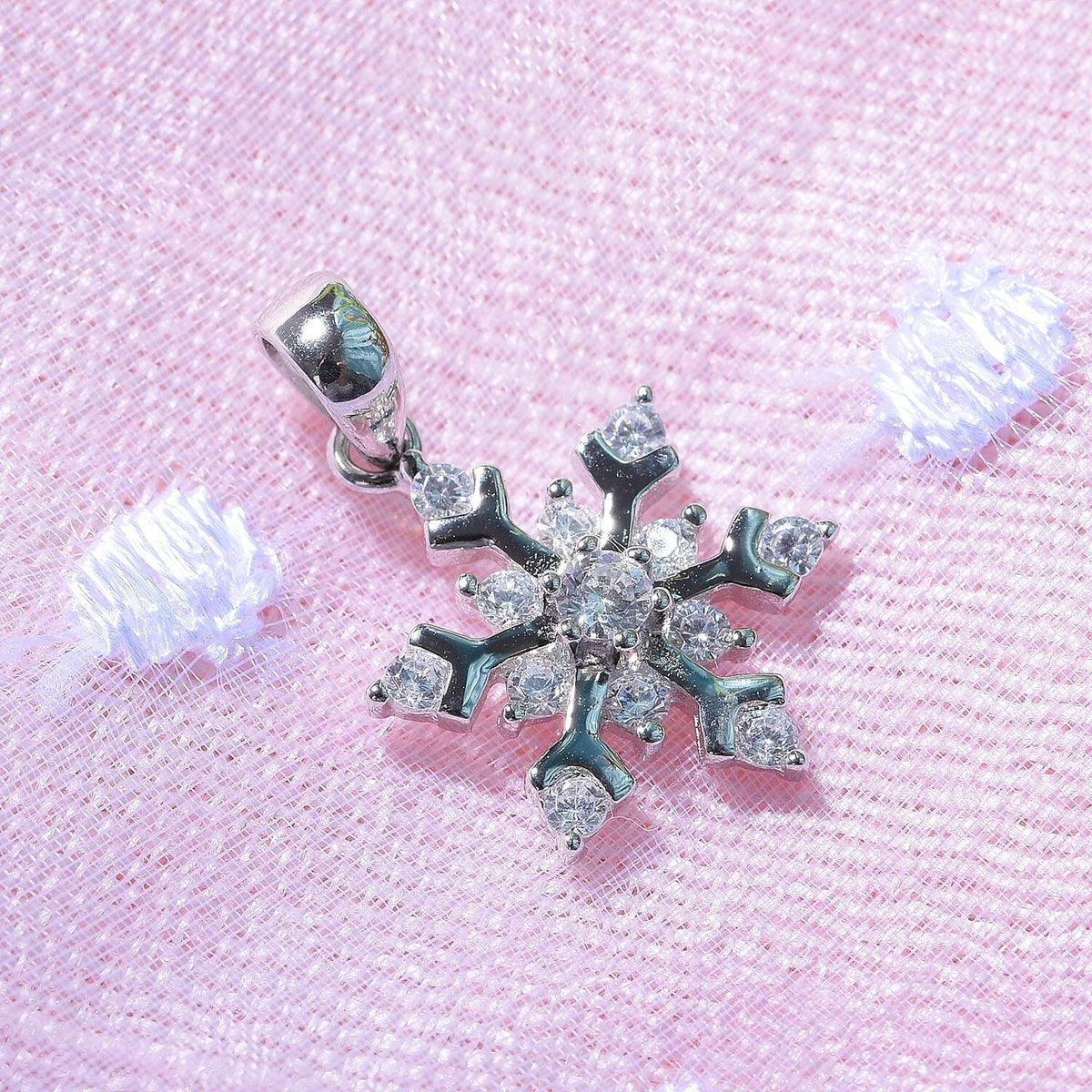Cubic Zirconia Snowflake Pendant in Rhodium Overlay Sterling Silver 7681341 1