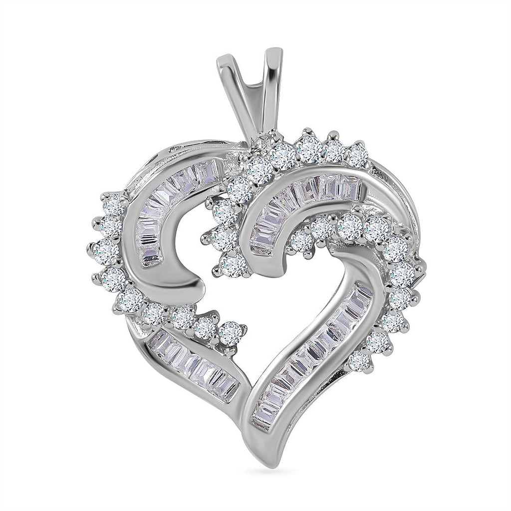 Cubic Zirconia Heart Pendant in Rhodium Overlay Sterling Silver