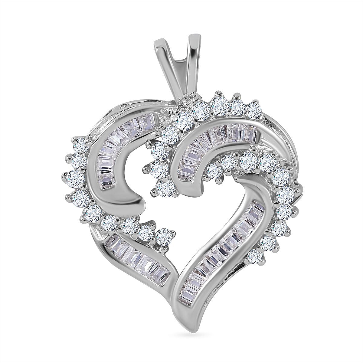 Cubic Zirconia Heart Pendant in Rhodium Overlay Sterling Silver 7682098 0