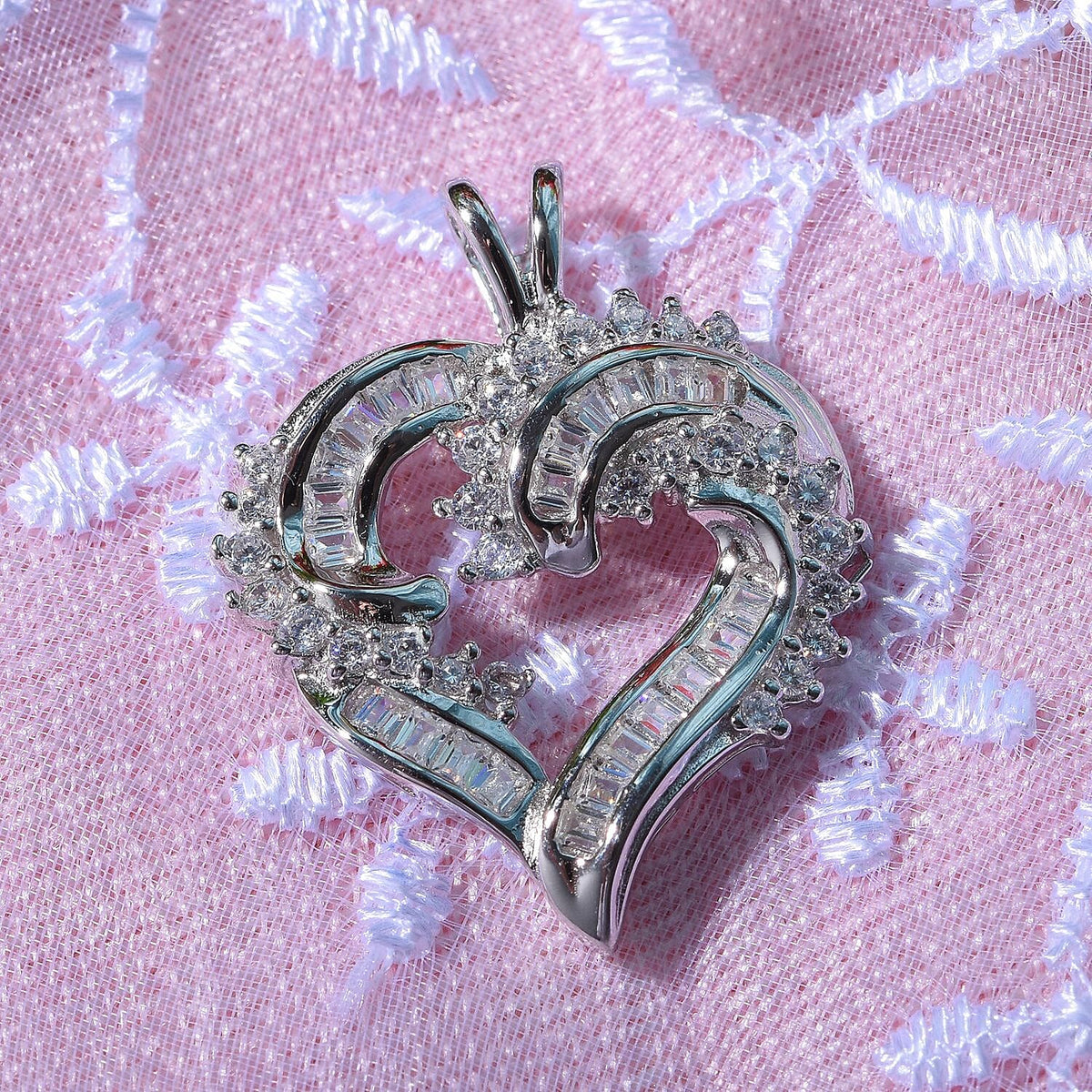 Cubic Zirconia Heart Pendant in Rhodium Overlay Sterling Silver 7682098 3