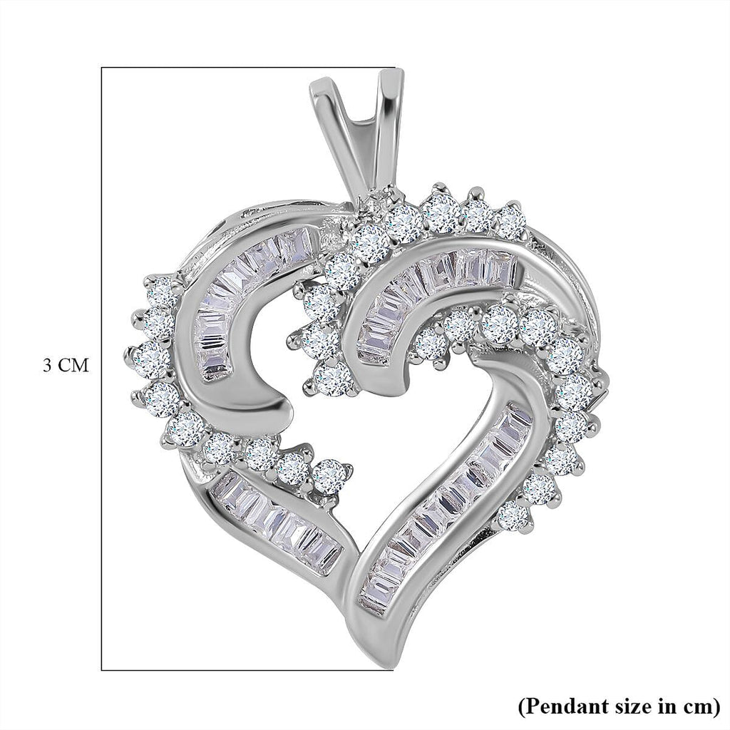 Cubic Zirconia Heart Pendant in Rhodium Overlay Sterling Silver