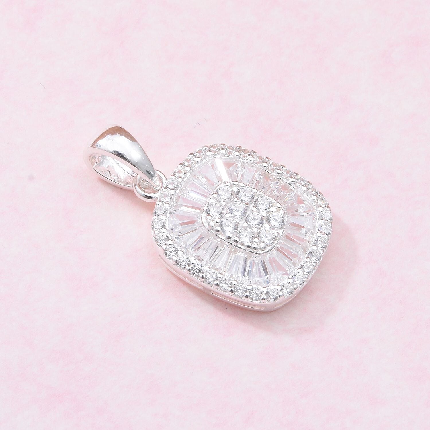 Cubic Zirconia Cluster Pendant in Rhodium Overlay Sterling Silver 7682244 2