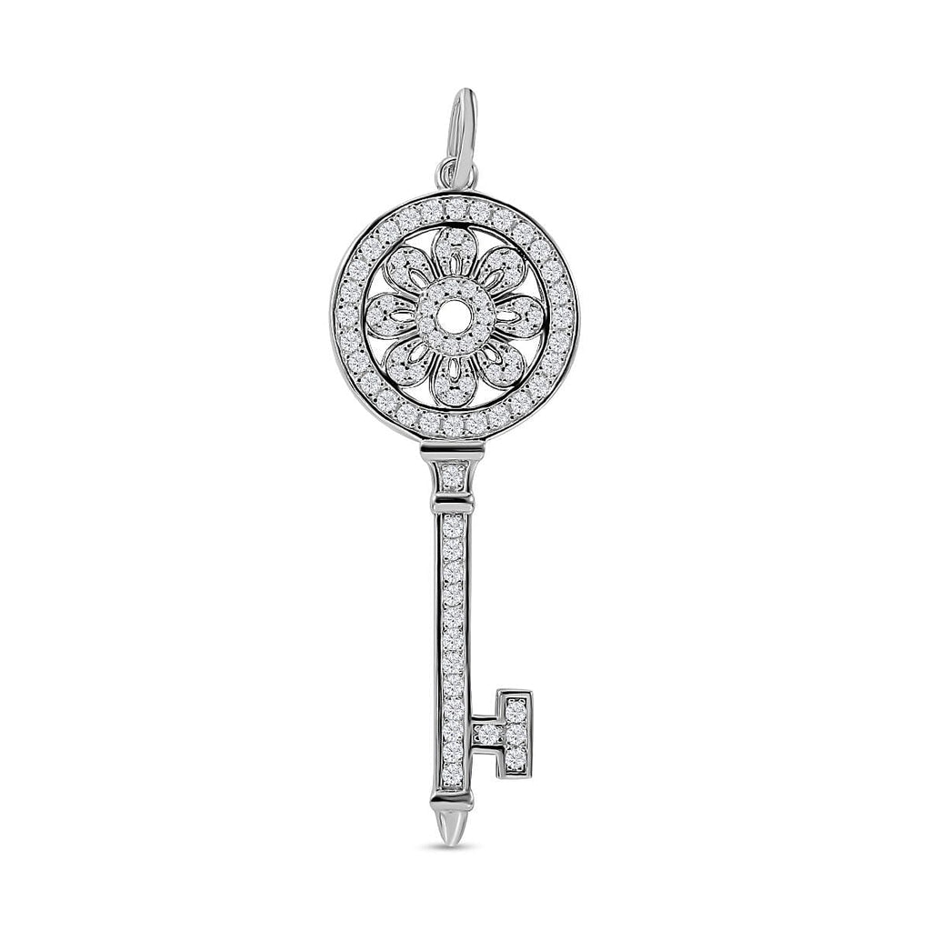 NY Closeout - Zirconia Key Pendant in Rhodium Overlay Sterling Silver