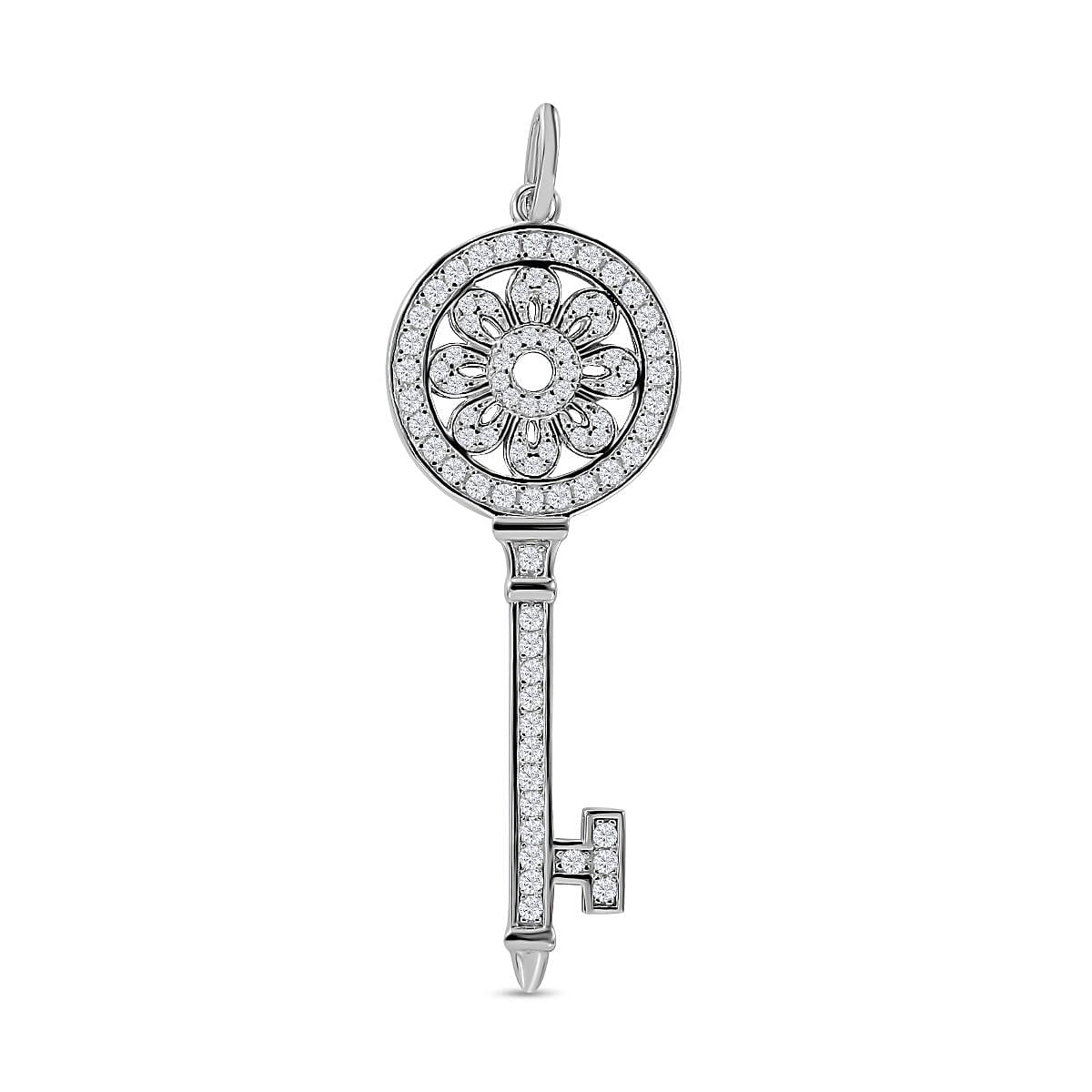 NY Closeout - Zirconia Key Pendant in Rhodium Overlay Sterling Silver 7682101 0