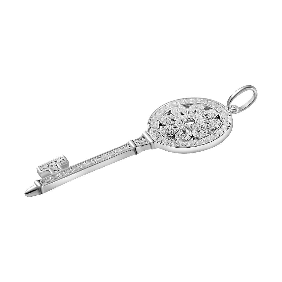 NY Closeout - Zirconia Key Pendant in Rhodium Overlay Sterling Silver 7682101 4