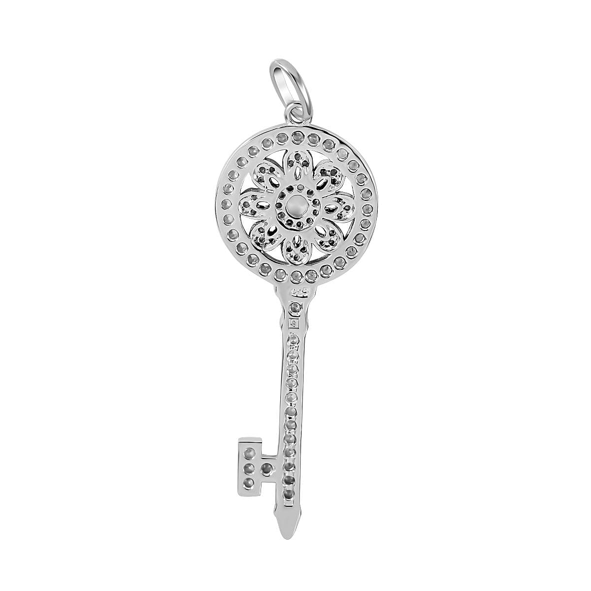 NY Closeout - Zirconia Key Pendant in Rhodium Overlay Sterling Silver 7682101 5