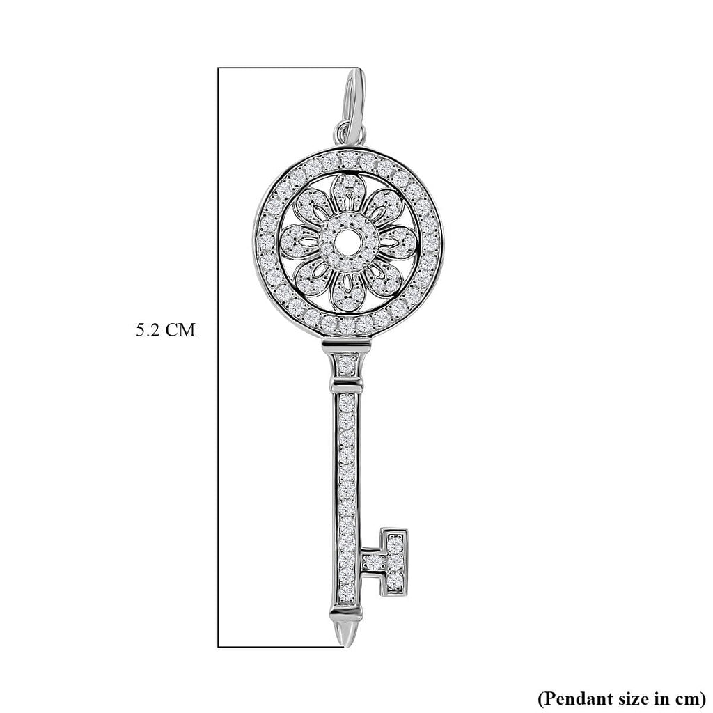 NY Closeout - Zirconia Key Pendant in Rhodium Overlay Sterling Silver