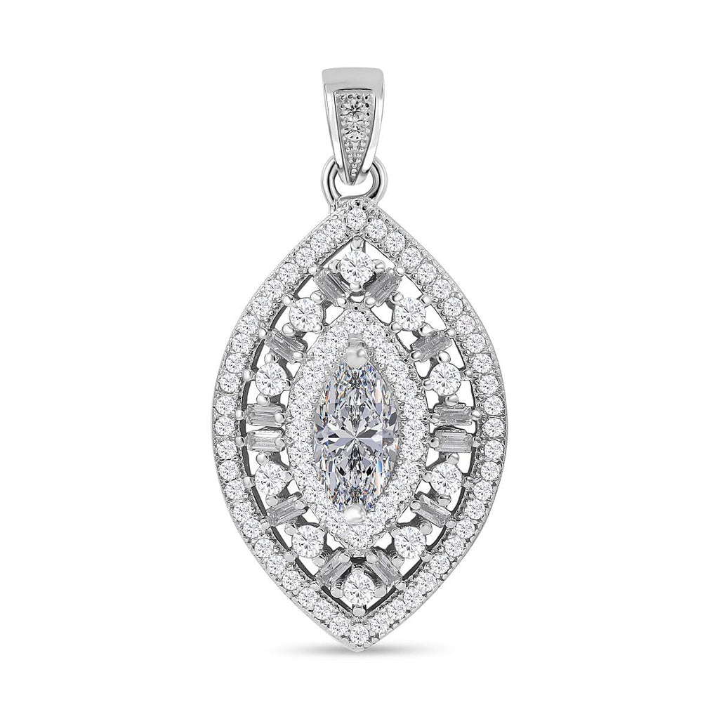Cubic Zirconia (Marquee Cut) Pendant in Rhodium Overlay Sterling Silver