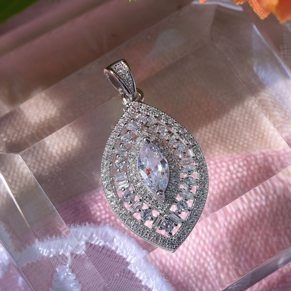 Cubic Zirconia (Marquee Cut) Pendant in Rhodium Overlay Sterling Silver
