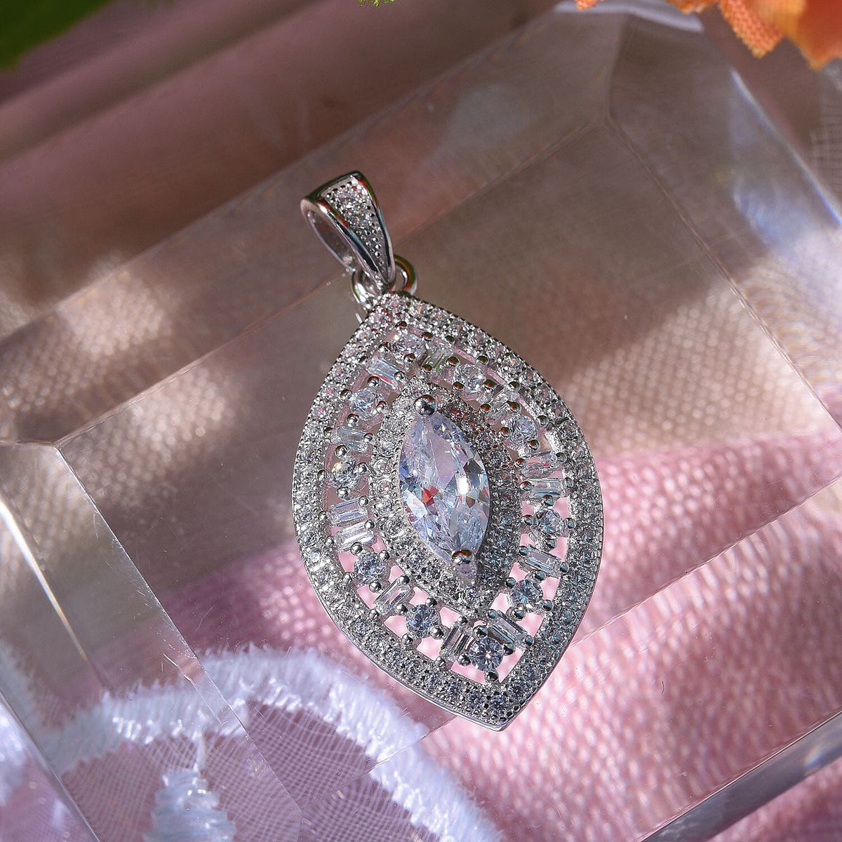 Cubic Zirconia (Marquee Cut) Pendant in Rhodium Overlay Sterling Silver 7682112 3