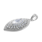 Cubic Zirconia (Marquee Cut) Pendant in Rhodium Overlay Sterling Silver