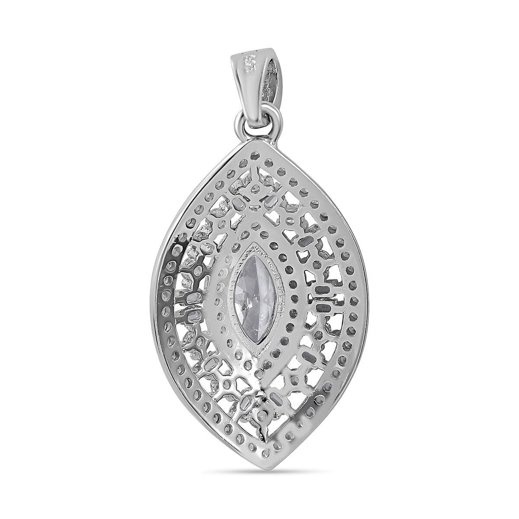 Cubic Zirconia (Marquee Cut) Pendant in Rhodium Overlay Sterling Silver