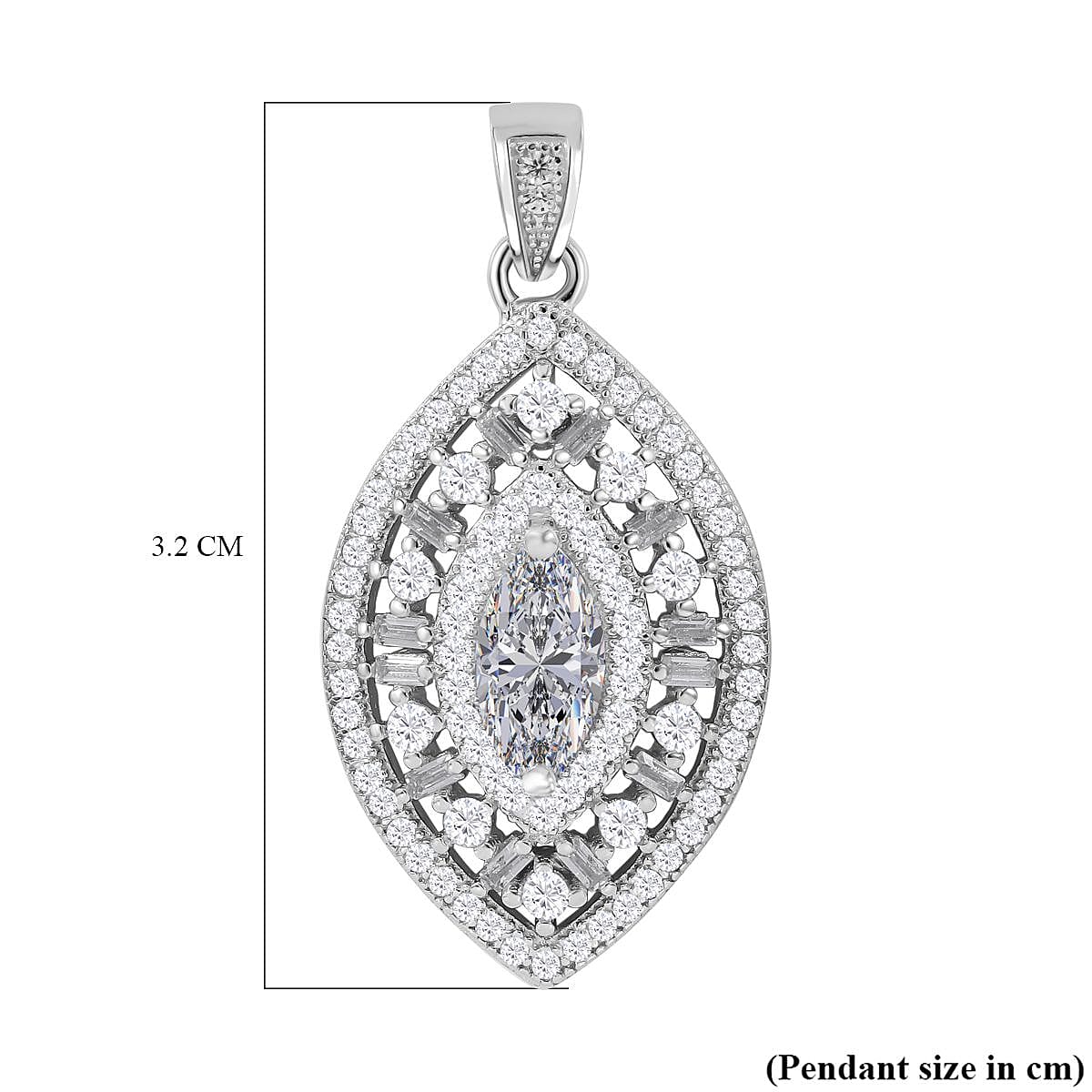 Cubic Zirconia (Marquee Cut) Pendant in Rhodium Overlay Sterling Silver 7682112 6