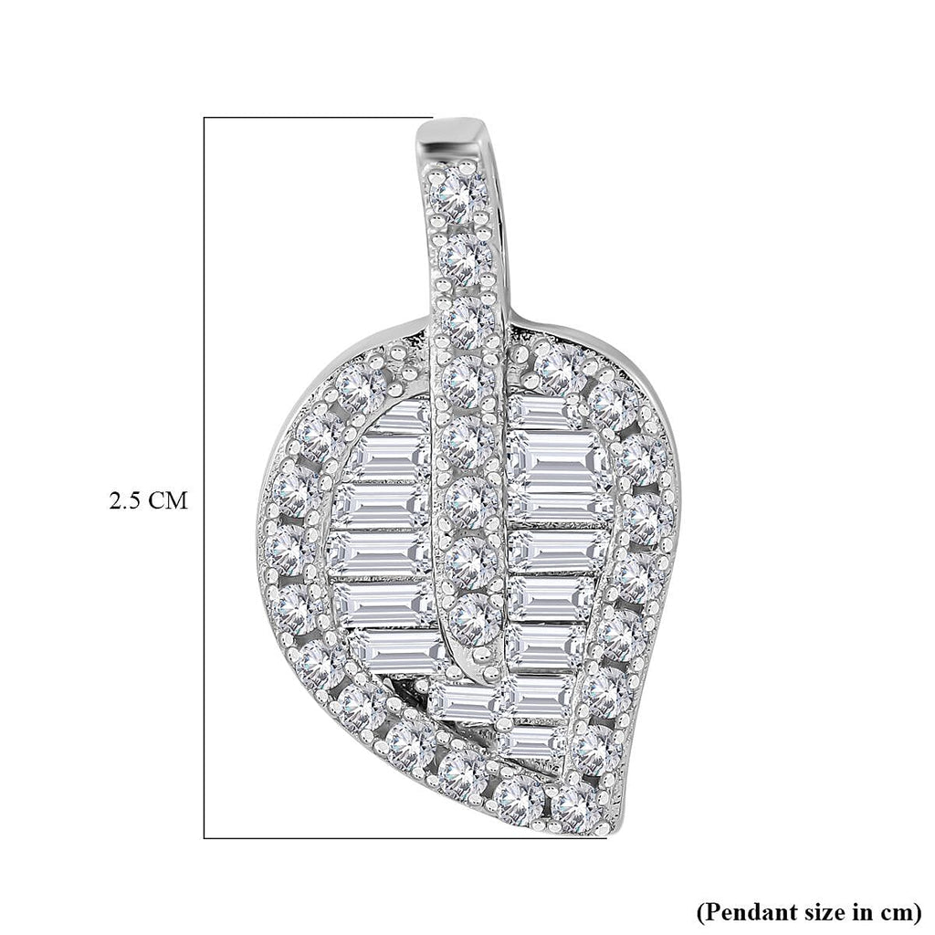 Lustro Stella - Cubic Zirconia Leaf Pendant in Rhodium Overlay Sterling Silver, Silver Wt 5.40 GM