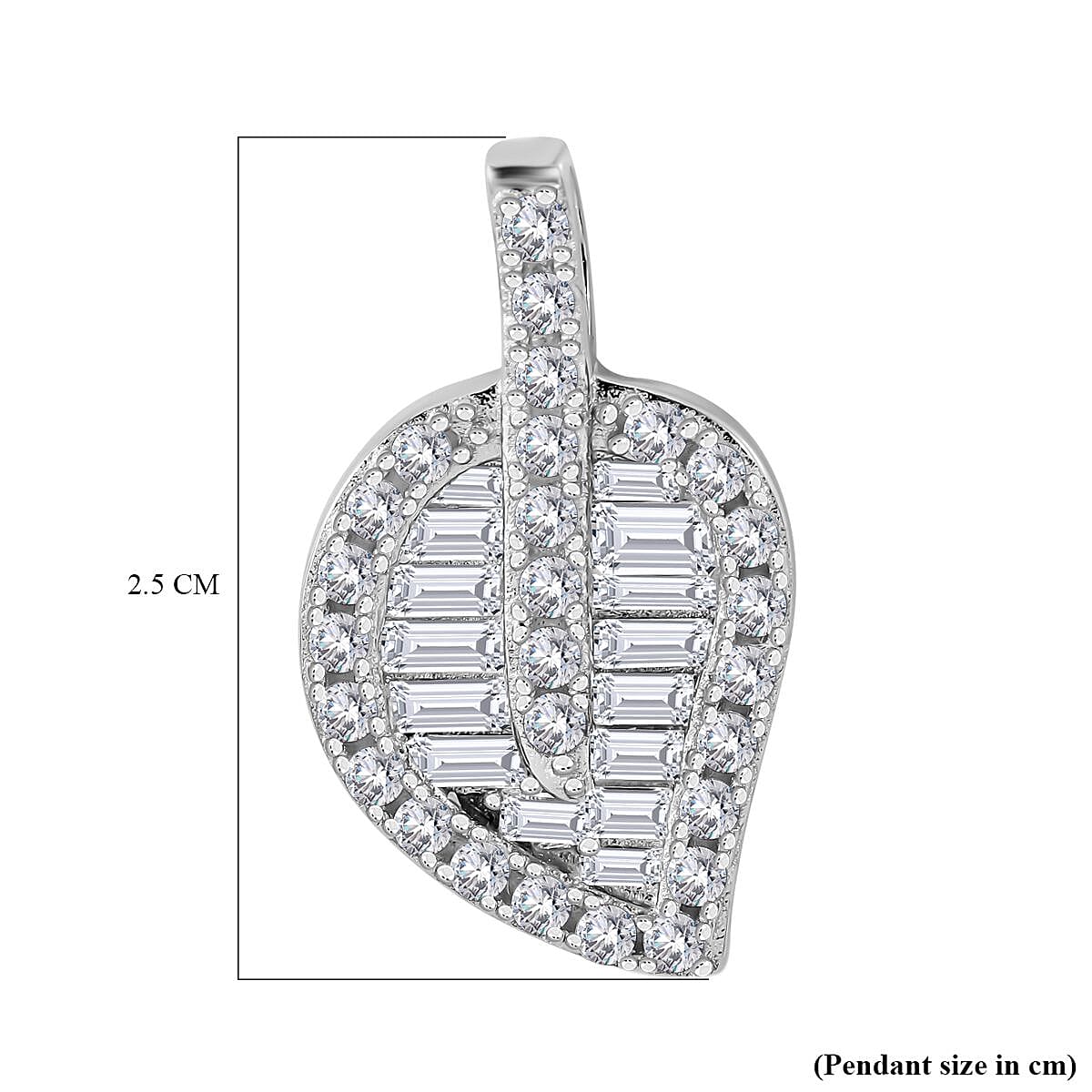 Lustro Stella - Cubic Zirconia Leaf Pendant in Rhodium Overlay Sterling Silver, Silver Wt 5.40 GM 7727132 5