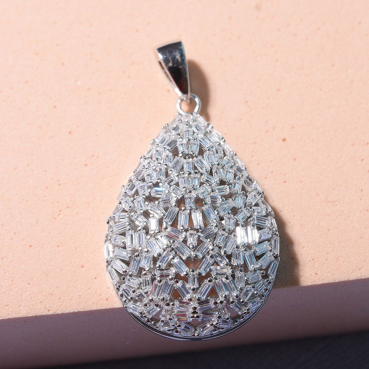 Red Carpet Collection- Fire Cracker Zirconia Pendant in Rhodium Overlay Sterling Silver 7726521 2