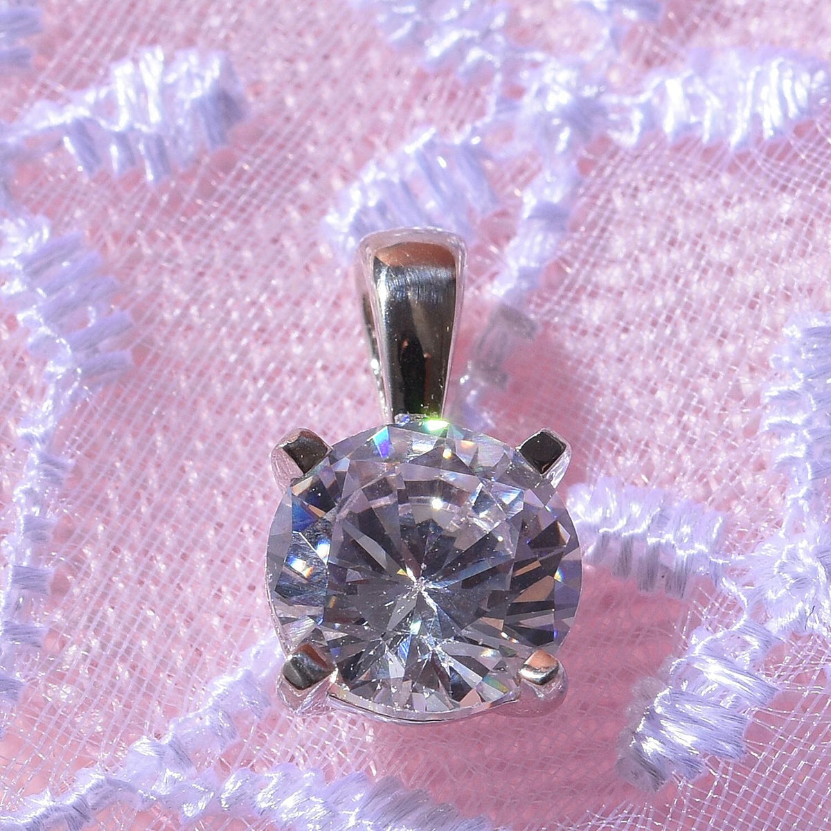 NY Close Out - Cubic Zirconia Solitaire Pendant in Rhodium Overlay Sterling Silver 7697810 3