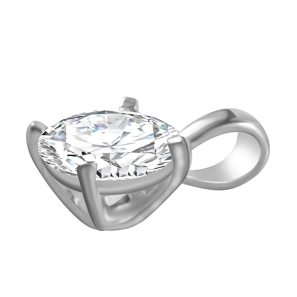 NY Close Out - Cubic Zirconia Solitaire Pendant in Rhodium Overlay Sterling Silver 7697810 4