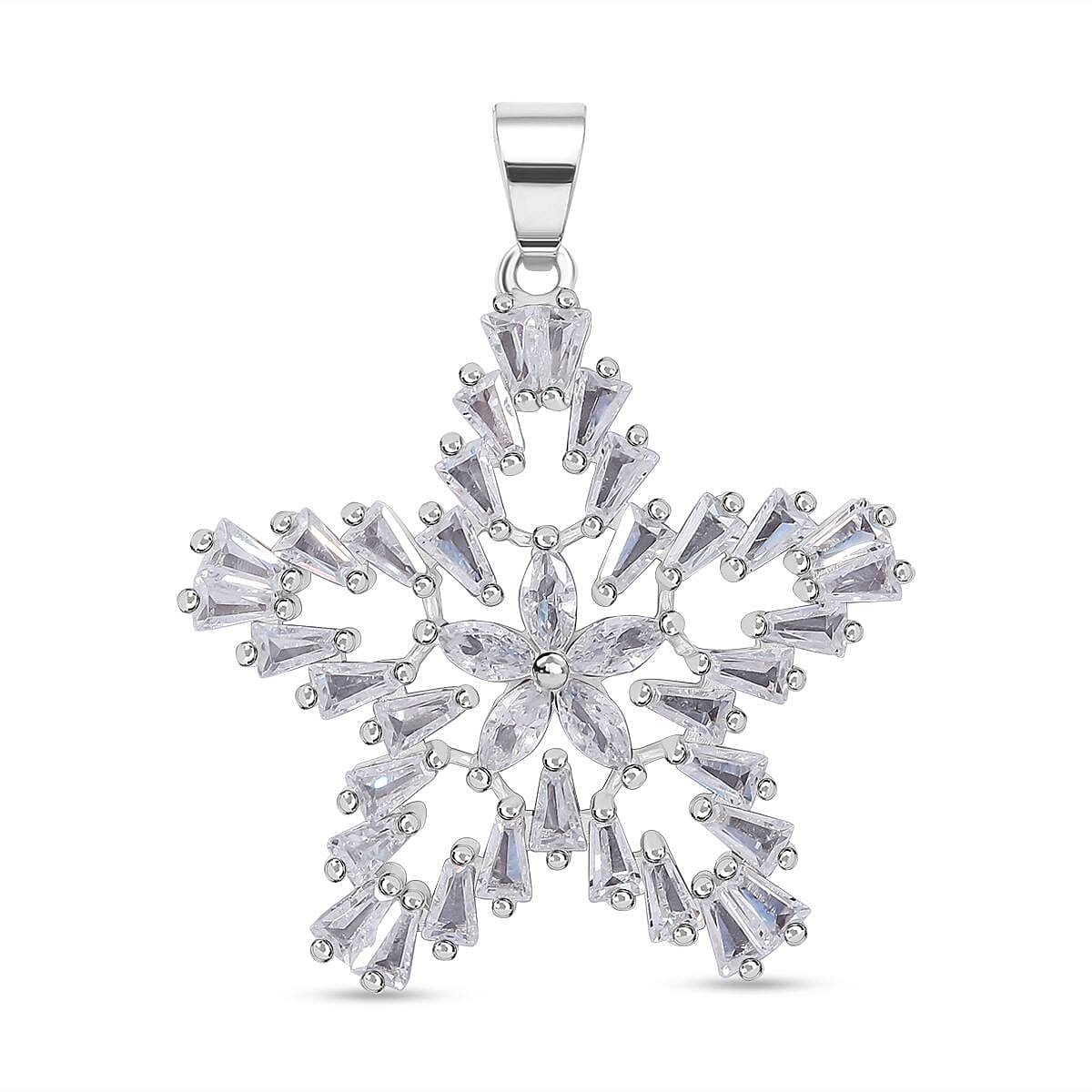 White Cubic Zirconia Star Pendant in Rhodium Overlay Sterling Silver 7681348 0