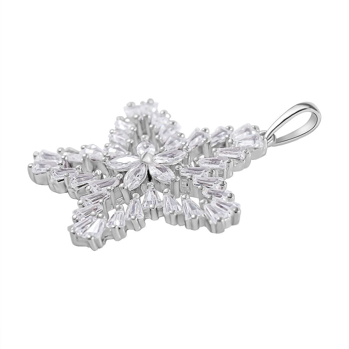 White Cubic Zirconia Star Pendant in Rhodium Overlay Sterling Silver 7681348 3
