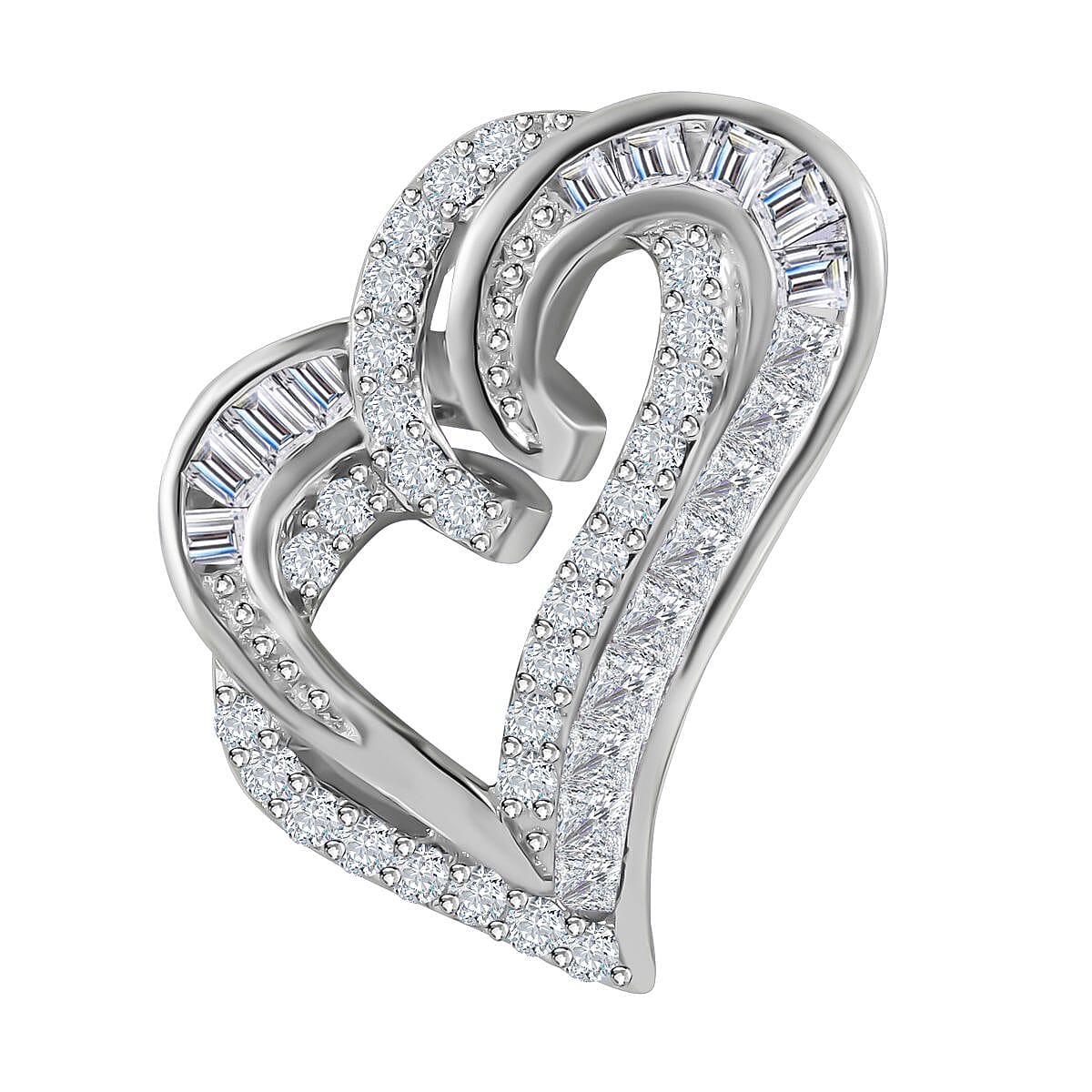 Cubic Zirconia Heart Pendant in Rhodium Overlay Sterling Silver 7682138 0