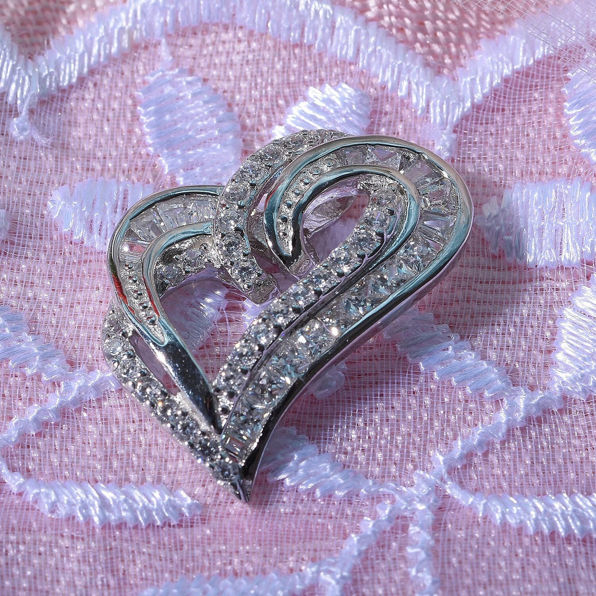 Cubic Zirconia Heart Pendant in Rhodium Overlay Sterling Silver 7682138 1