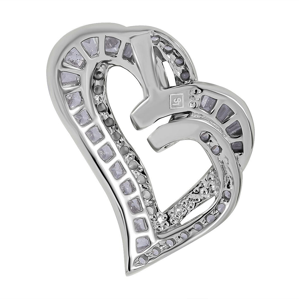 Cubic Zirconia Heart Pendant in Rhodium Overlay Sterling Silver