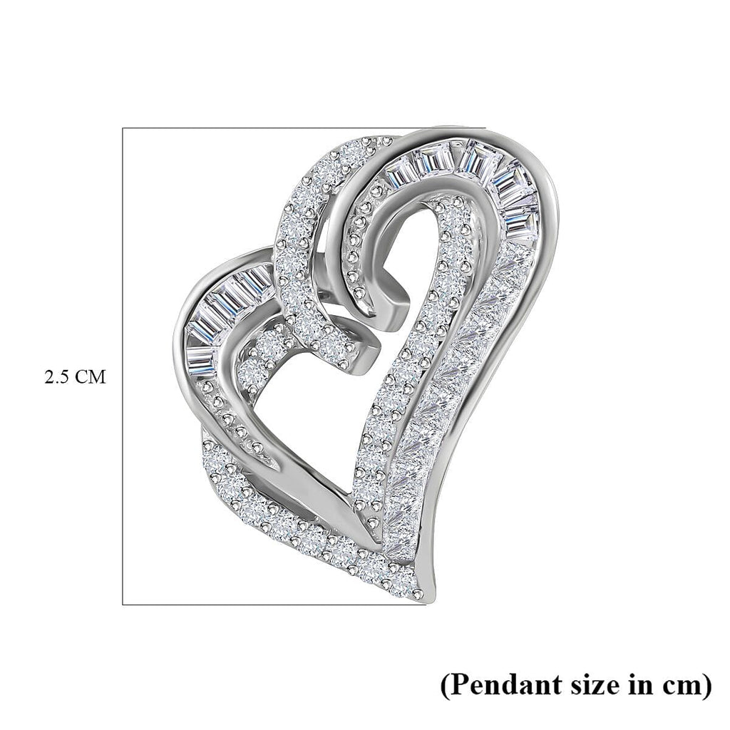 Cubic Zirconia Heart Pendant in Rhodium Overlay Sterling Silver