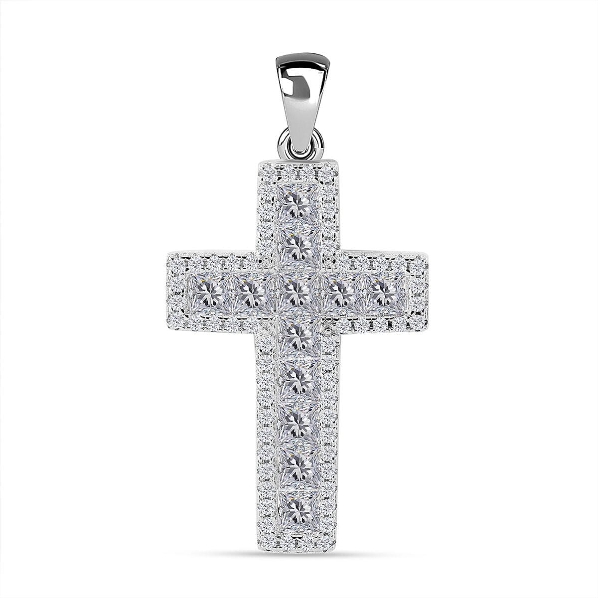 Cubic Zirconia Cross Pendant in Rhodium Overlay Sterling Silver 7727229 0