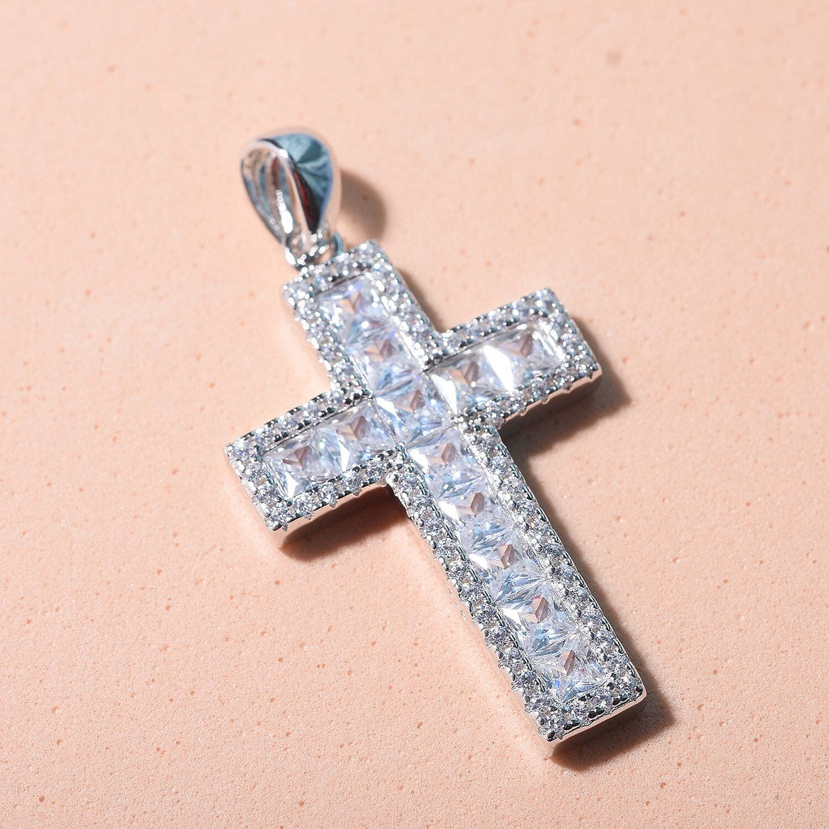 Cubic Zirconia Cross Pendant in Rhodium Overlay Sterling Silver 7727229 1