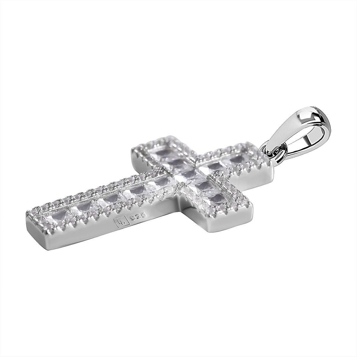 Cubic Zirconia Cross Pendant in Rhodium Overlay Sterling Silver 7727229 3