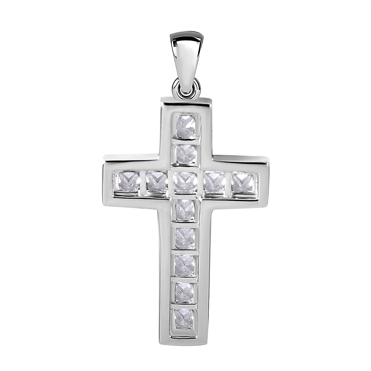 Cubic Zirconia Cross Pendant in Rhodium Overlay Sterling Silver 7727229 4