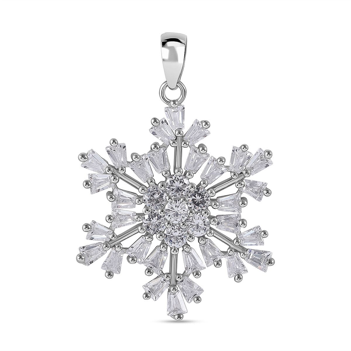 NY Closeout- Cubic Zirconia Snowflake Pendant in Rhodium Overlay Sterling Silver 5.00 Ct 7625544 0