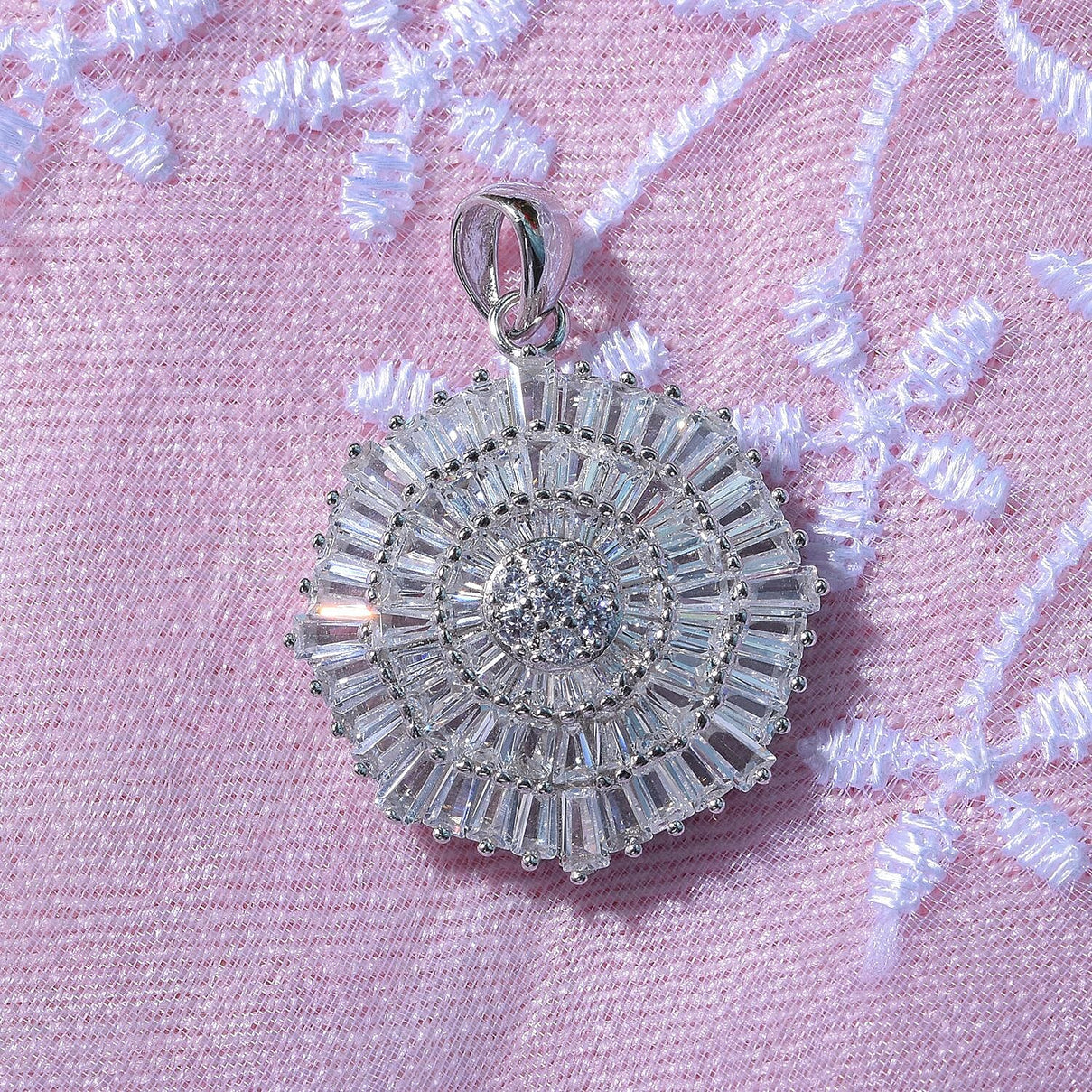 Cubic Zirconia Circle Pendant in Rhodium Overlay Sterling Silver 7682012 2