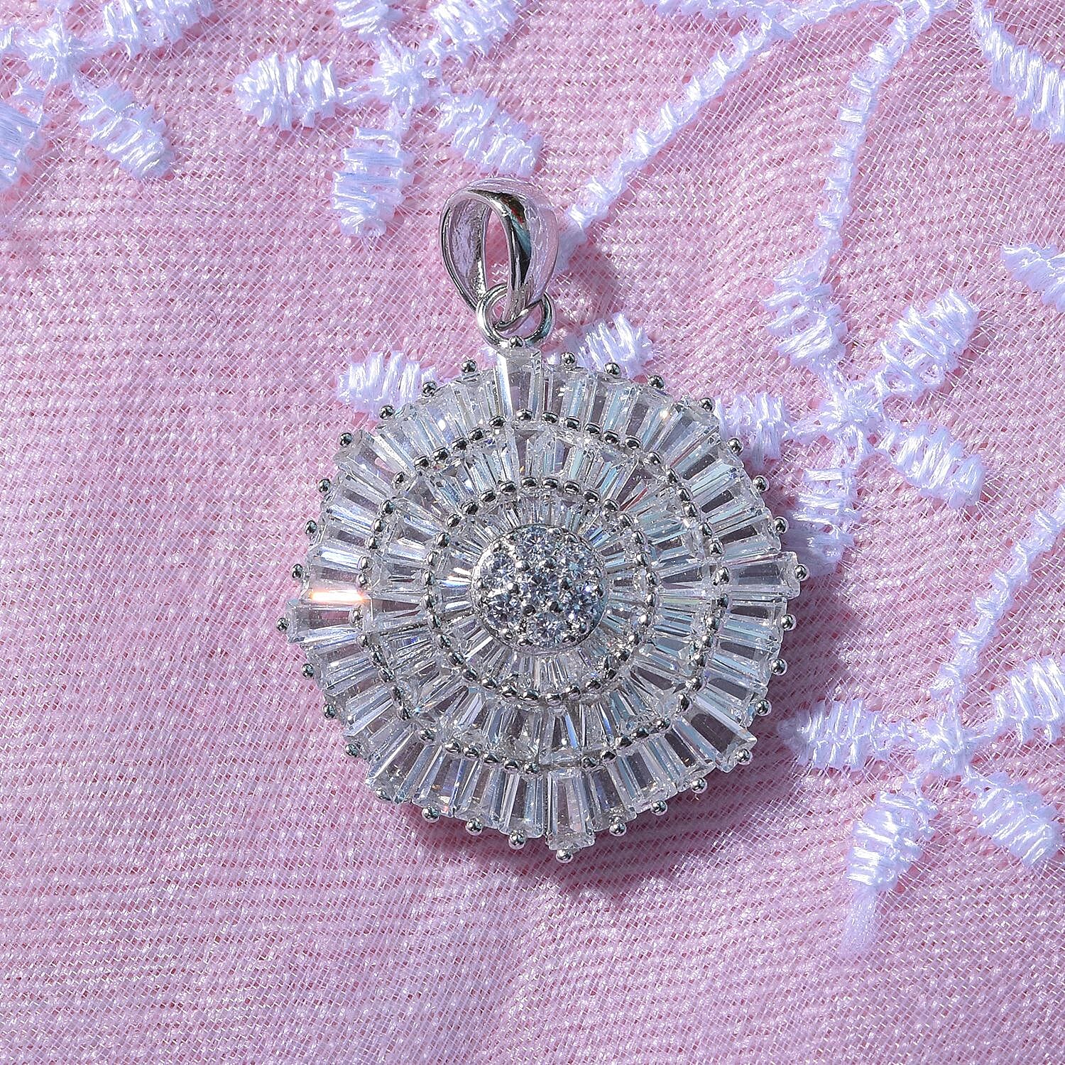 Cubic Zirconia Circle Pendant in Rhodium Overlay Sterling Silver 7682012 2