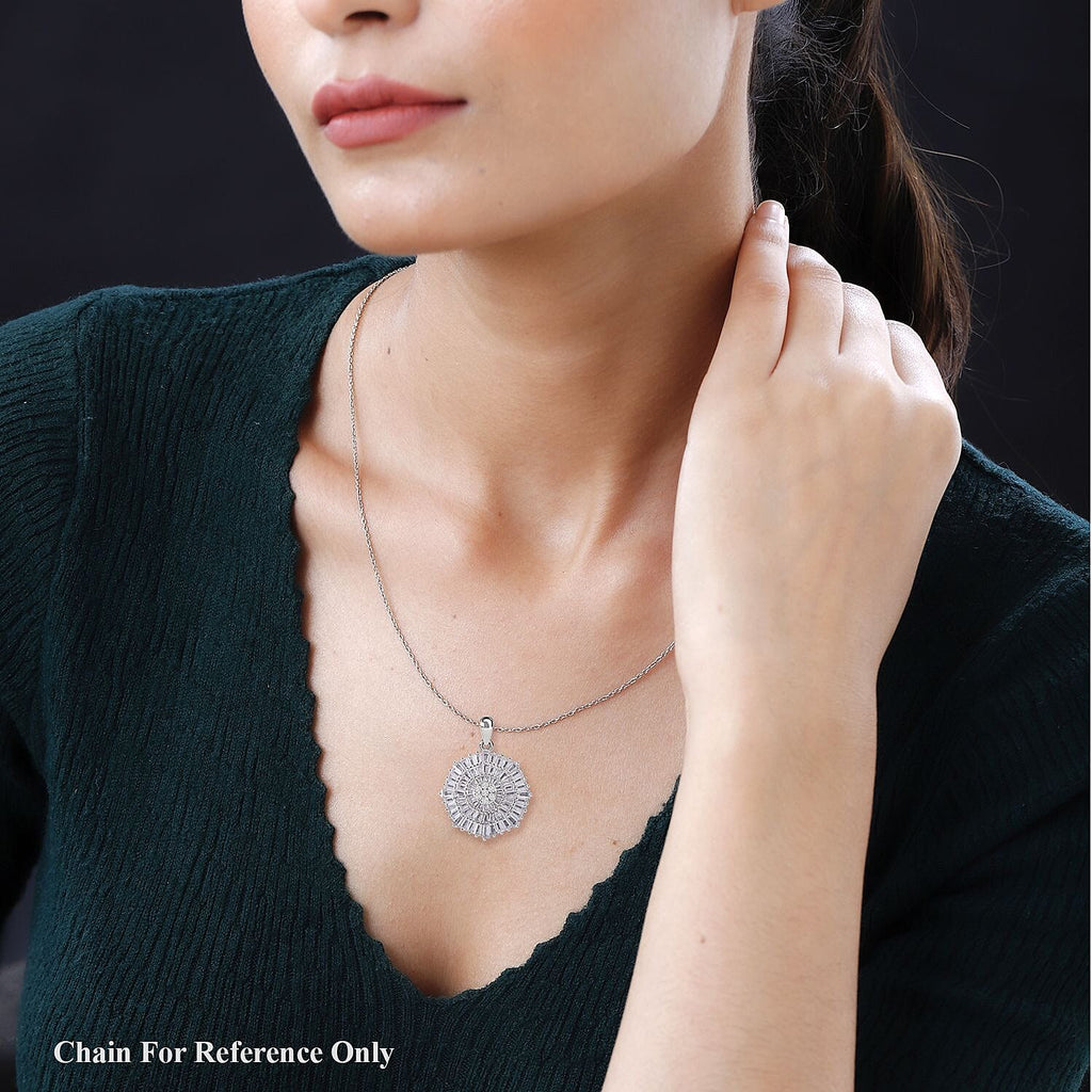 Cubic Zirconia Circle Pendant in Rhodium Overlay Sterling Silver