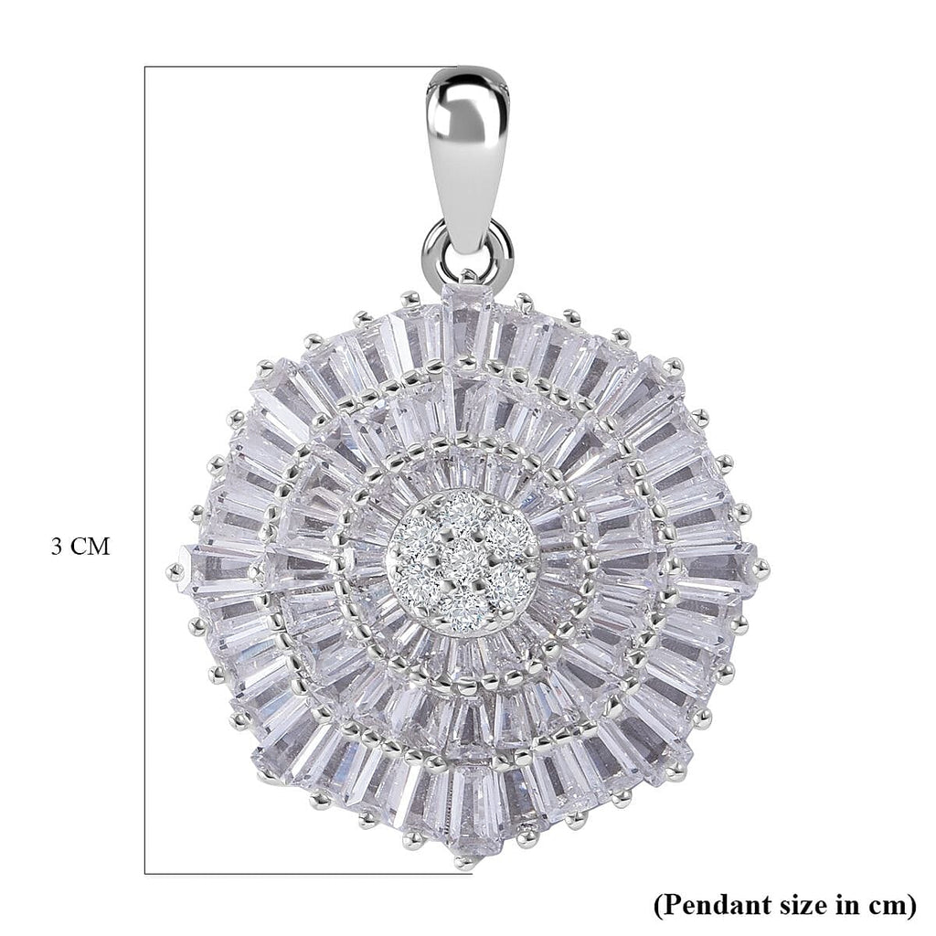 Cubic Zirconia Circle Pendant in Rhodium Overlay Sterling Silver