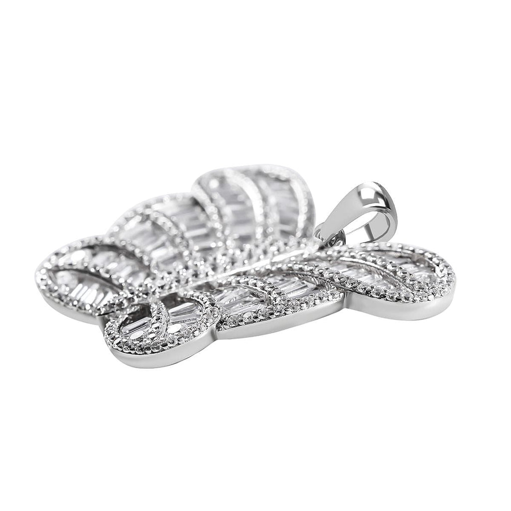 NY Closeout- Cubic Zirconia Butterfly Pendant in Rhodium Overlay Sterling Silver, Silver Wt. 7.31 Gms