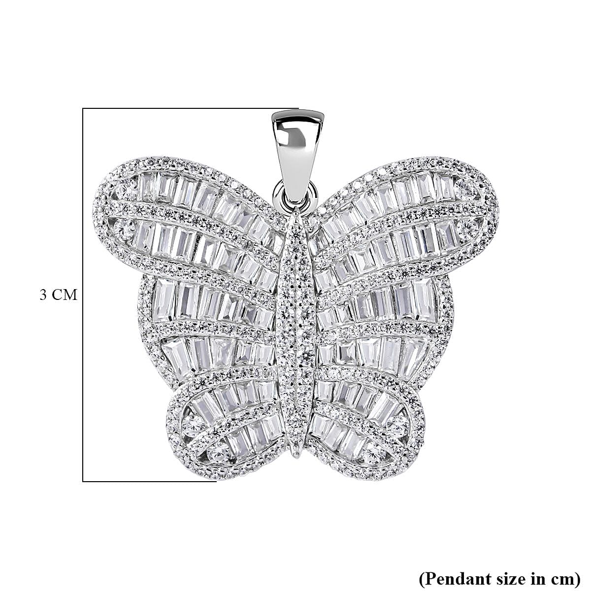 NY Closeout- Cubic Zirconia Butterfly Pendant in Rhodium Overlay Sterling Silver, Silver Wt. 7.31 Gms 7625505 6