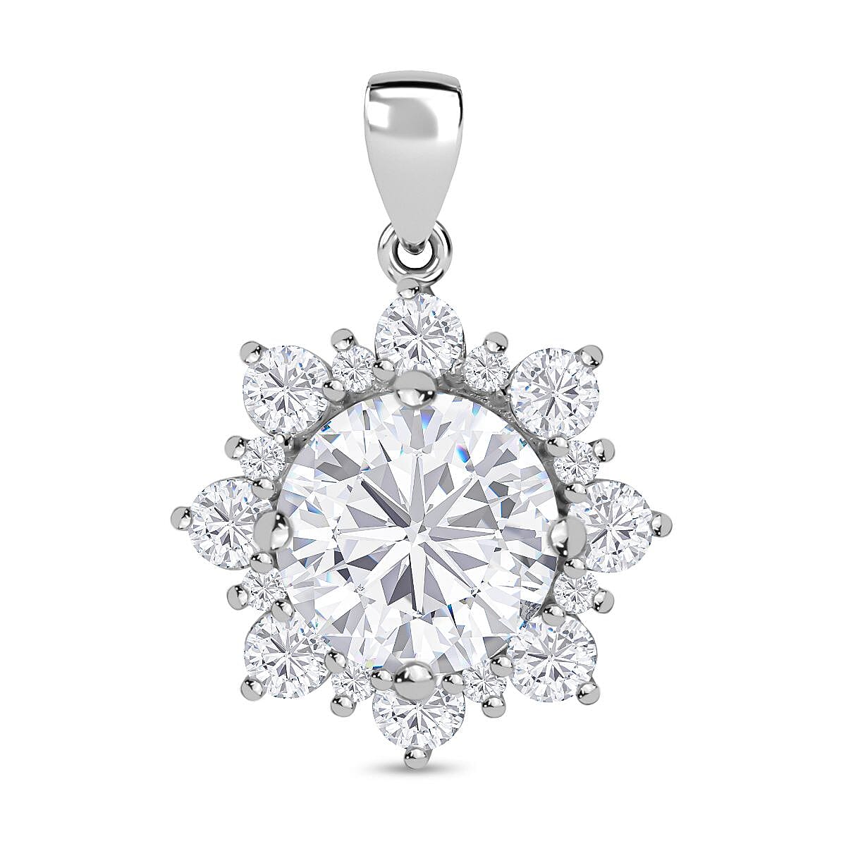 NY Closeout - Cubic Zirconia Halo Pendant in Rhodium Overlay Sterling Silver 8.67 Ct. 7681574 0