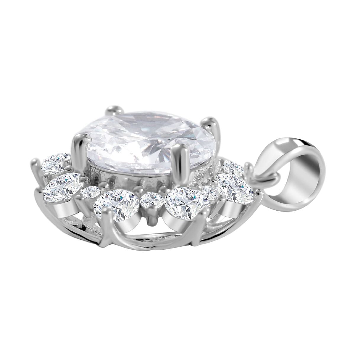 NY Closeout - Cubic Zirconia Halo Pendant in Rhodium Overlay Sterling Silver 8.67 Ct. 7681574 3