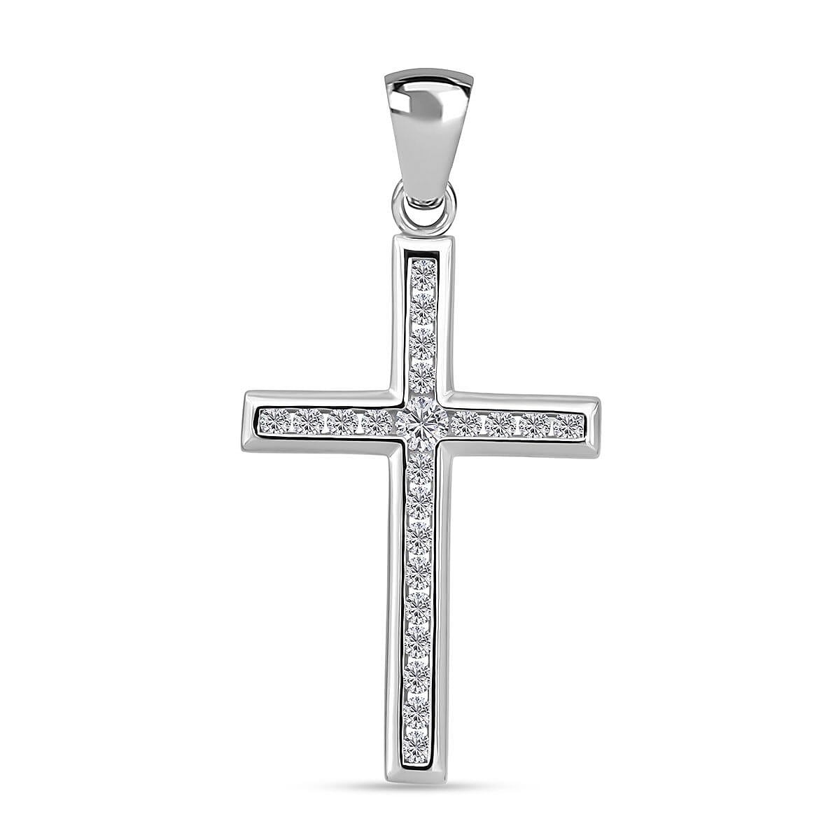 White Cubic Zirconia Cross Pendant in Rhodium Overlay Sterling Silver 0.57 Ct. V32757014 0