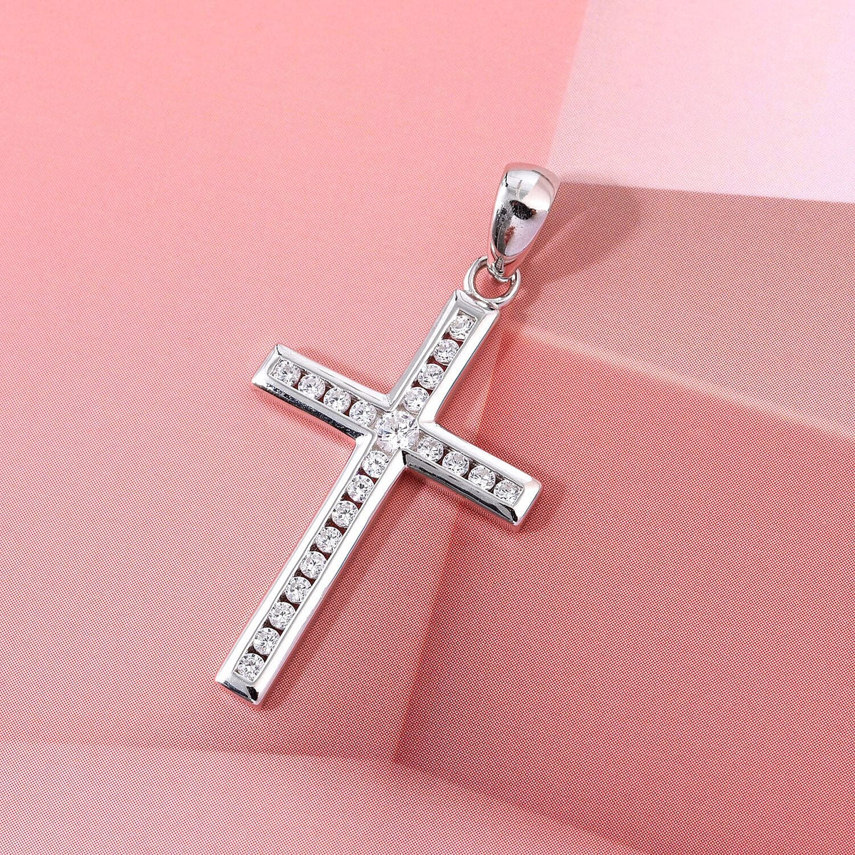 White Cubic Zirconia Cross Pendant in Rhodium Overlay Sterling Silver 0.57 Ct. V32757014 1